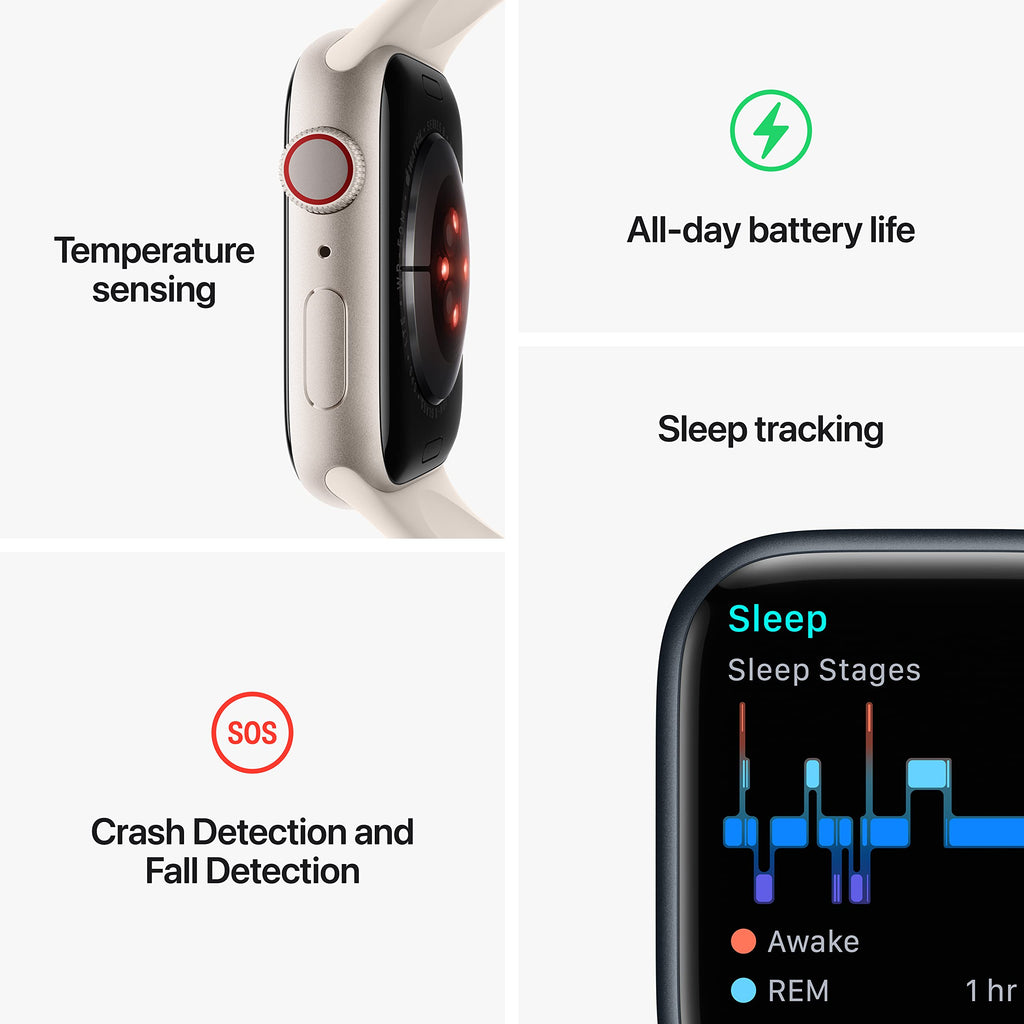 Apple Watch Series 8 (GPS + Cellular, 41mm) - Silver Stainless Steel Case with White Sport Band M/L MNV73LL/A