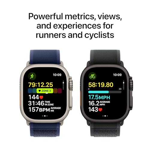 Apple Watch Ultra 2 (GPS + Cellular) 49mm Black Titanium Case with Dark Green Alpine Loop - Medium - MX4R3LW/A