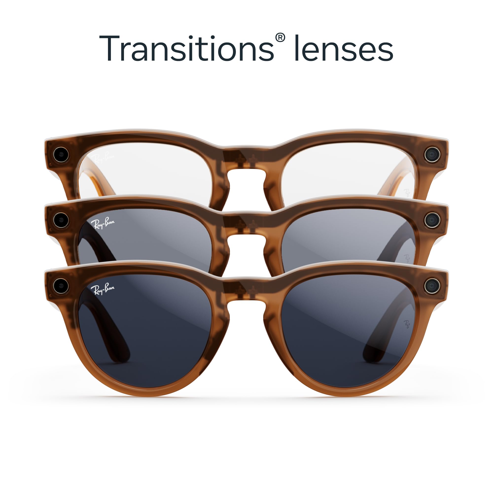 Ray-Ban Meta ? Headliner Smart Glasses with Meta AI, Audio, Photo, and Video ? Clear to Sapphire Transitions Lenses ? Shiny Caramel ? 6706MF50