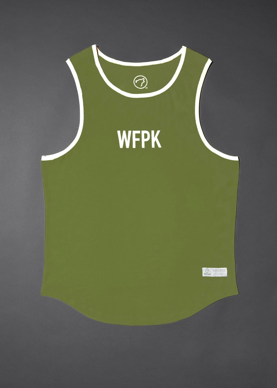 Men's Performance Tank Moss Green W/ Off White Border (SALE)