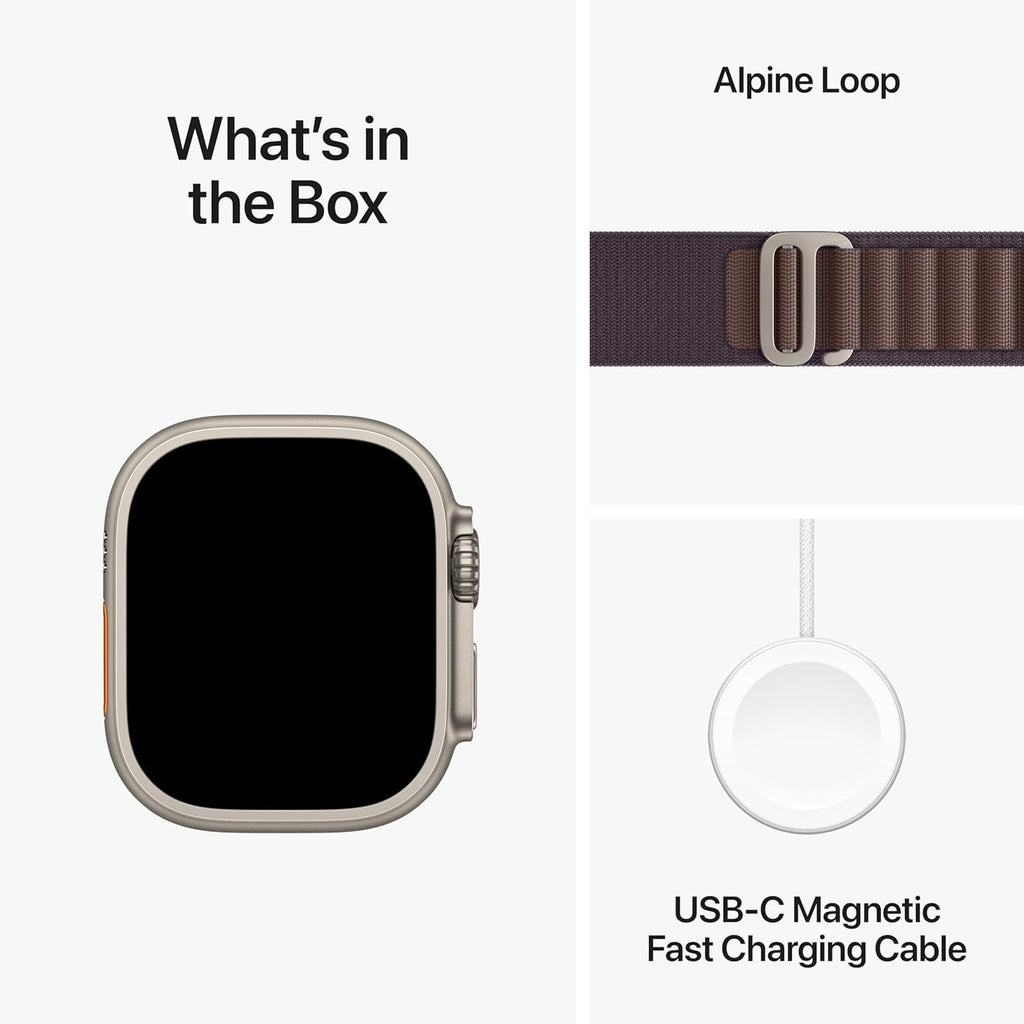 Apple Watch Ultra 2 (GPS + Cellular) 49mm Titanium Case with Indigo Alpine Loop - Medium - Titanium - MRET3LL/A