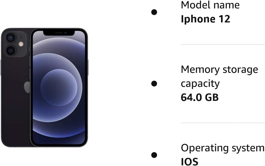 Unlocked - Apple iPhone 12 Mini, 64GB, Black - MG8F3LL/A