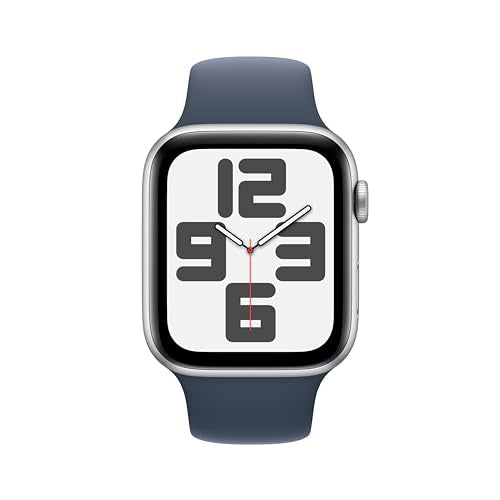 Apple Watch SE 2nd Generation (GPS) 44mm Silver Aluminum Case with Storm Blue Sport Band - M/L - MREE3LL/A