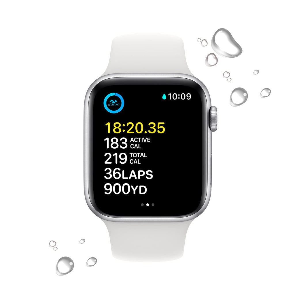 Apple Watch SE 2nd Gen (GPS) 44mm Aluminum Case with White Sport Band - S/M - Silver
