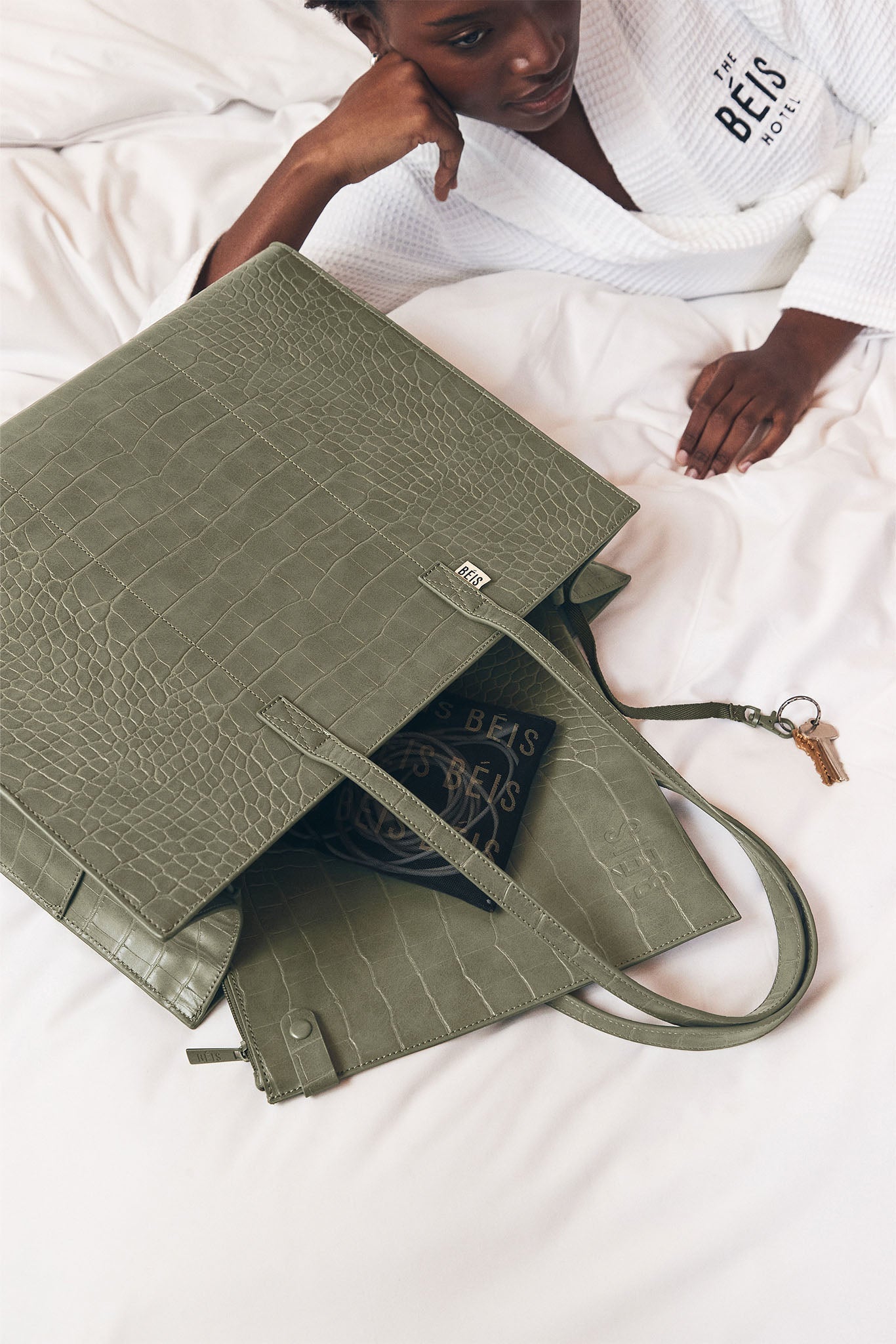 Resale The Large Work Tote in Olive Croc