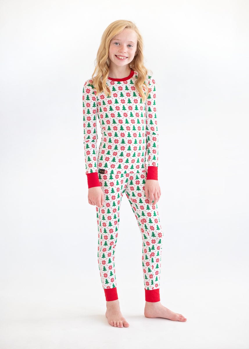 Snug-Fitting Unisex Tween Matching Set - Poinsettia and Tree