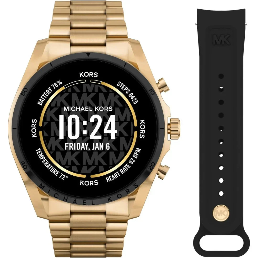 Michael Kors Gen 6 Bradshaw ? 44mm Gold-Tone Stainless Steel with Black Silicone Second Band ? MKT5138V