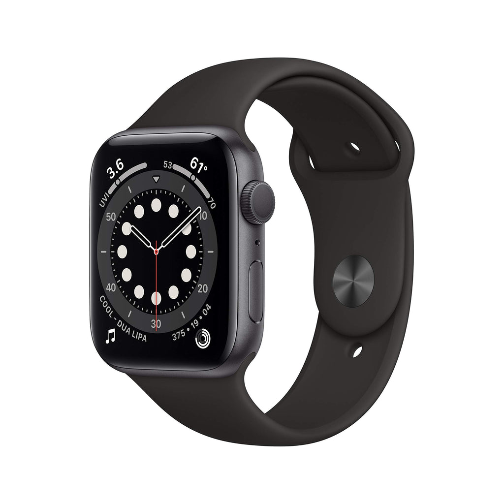 Apple Watch Series 6 GPS 44mm Space Gray Aluminum Case with Black Sport Band - M00H3LL/A